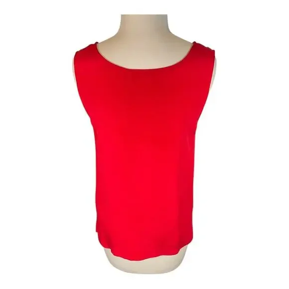 Vintage Nora Noh Red Sleeveless 100% Silk Tank Top Size Small Classic Work Wear - Picture 8 of 9